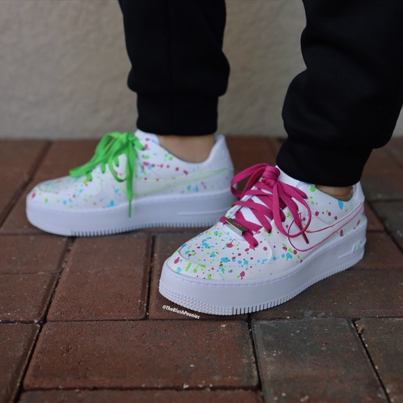 Nike Air Force 1 Sage Low Pink Green Blue White Custom Painted Shoes NWT - Picture 6 of 11